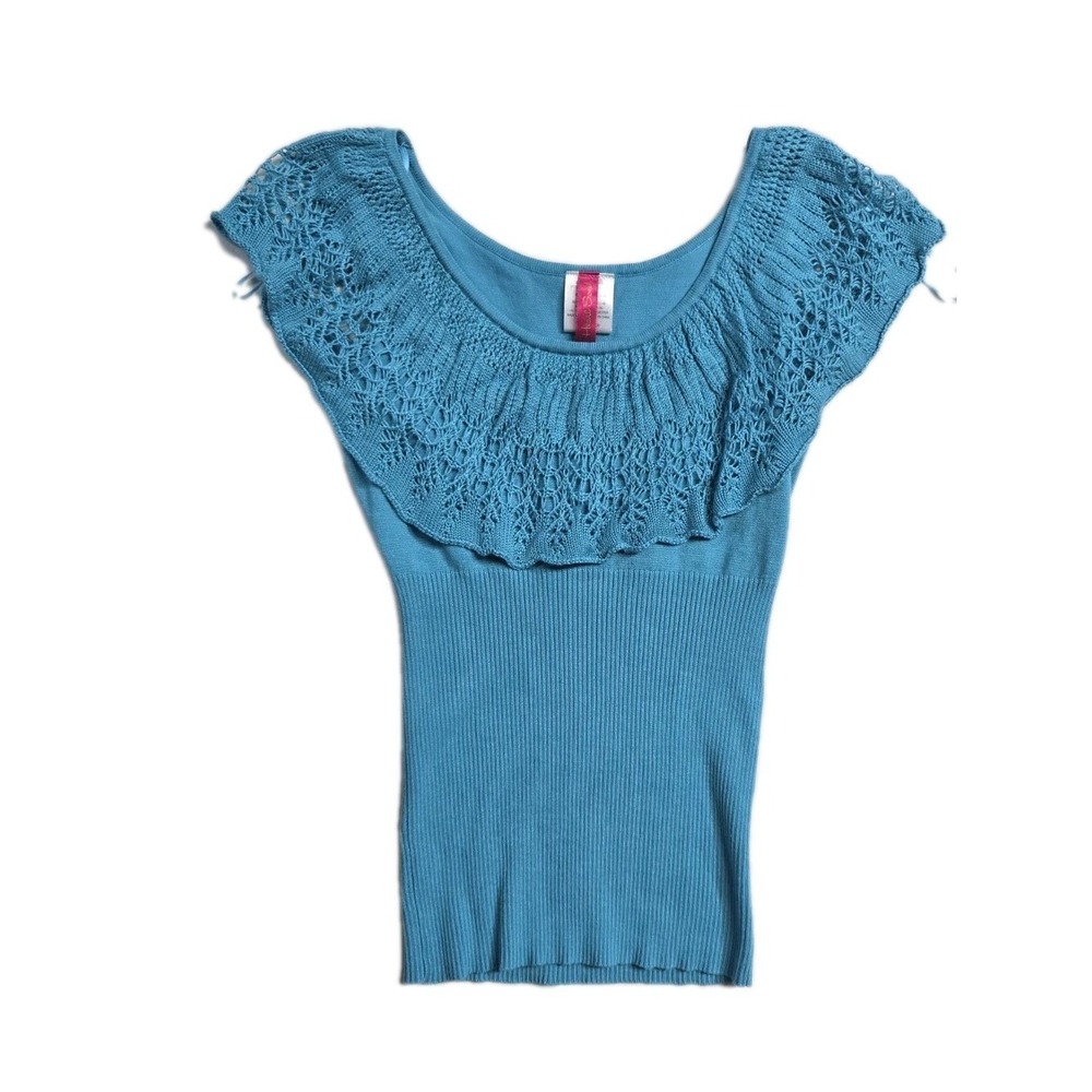 Heart‎ Soul Sweater Tank - Crochet Neckline Small Blue Boho